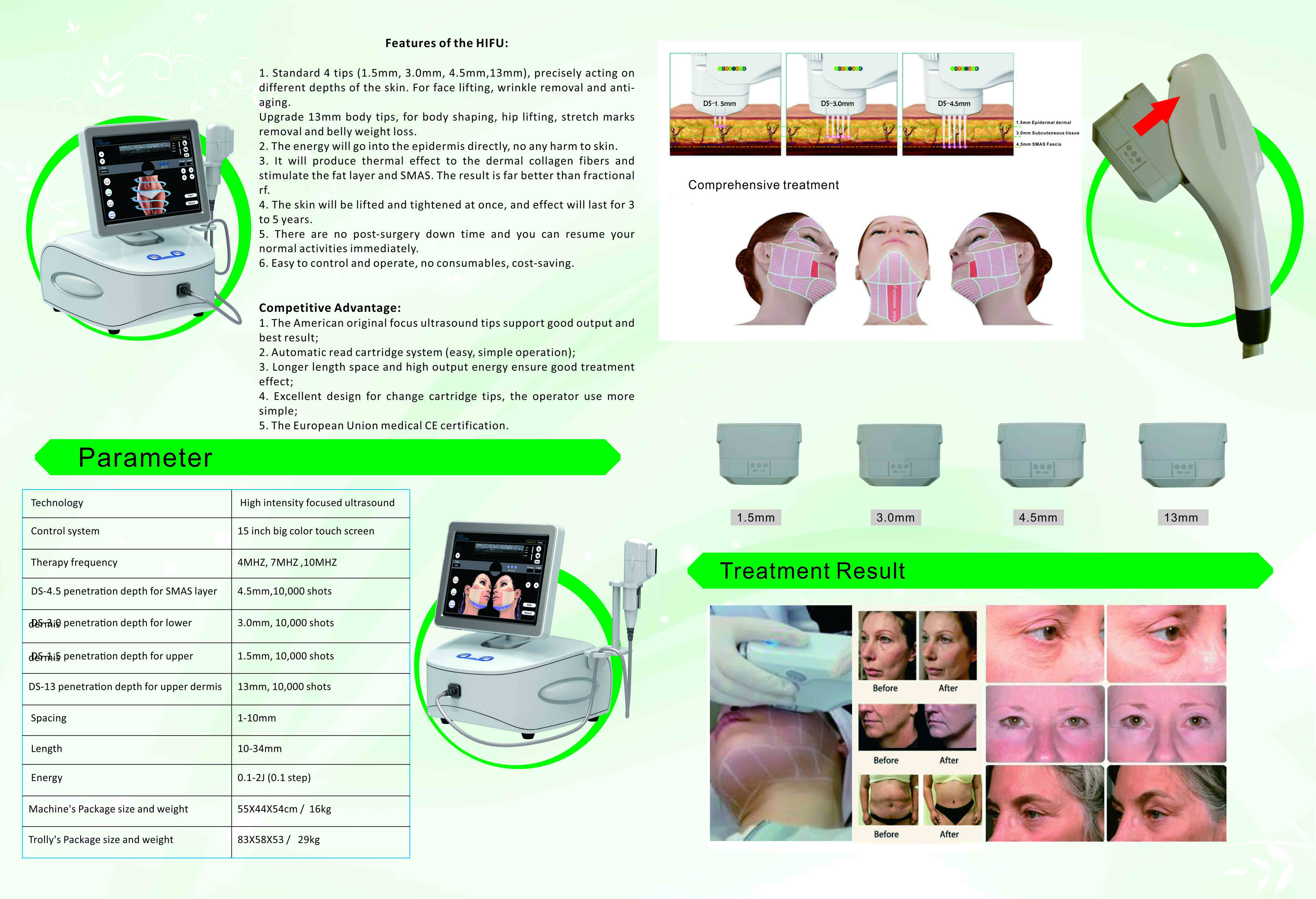 Face Lifting Body Shaping High Intensity Focused Ultrasound With 4 Cartridge